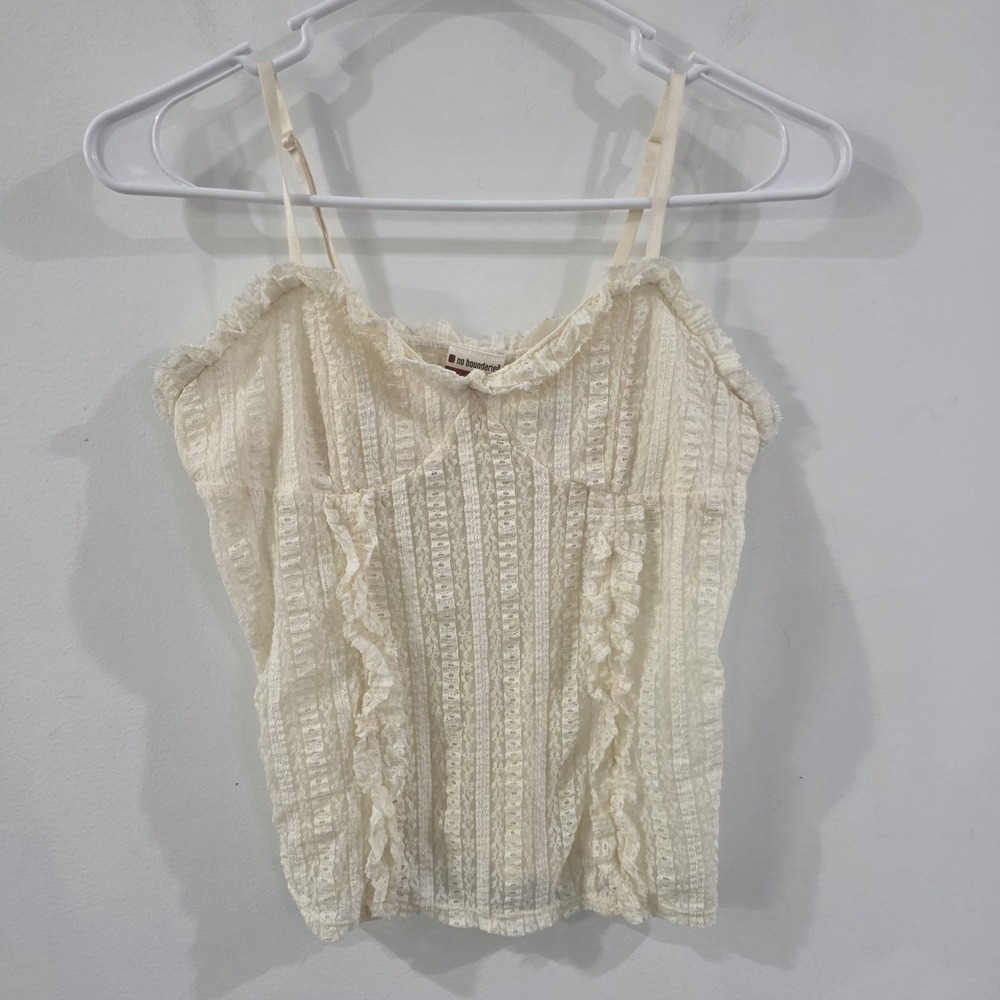 Vintage‎ Y2K No Boundaries Womens Babydoll Lace Tank Top Size Large Ivory Fairy